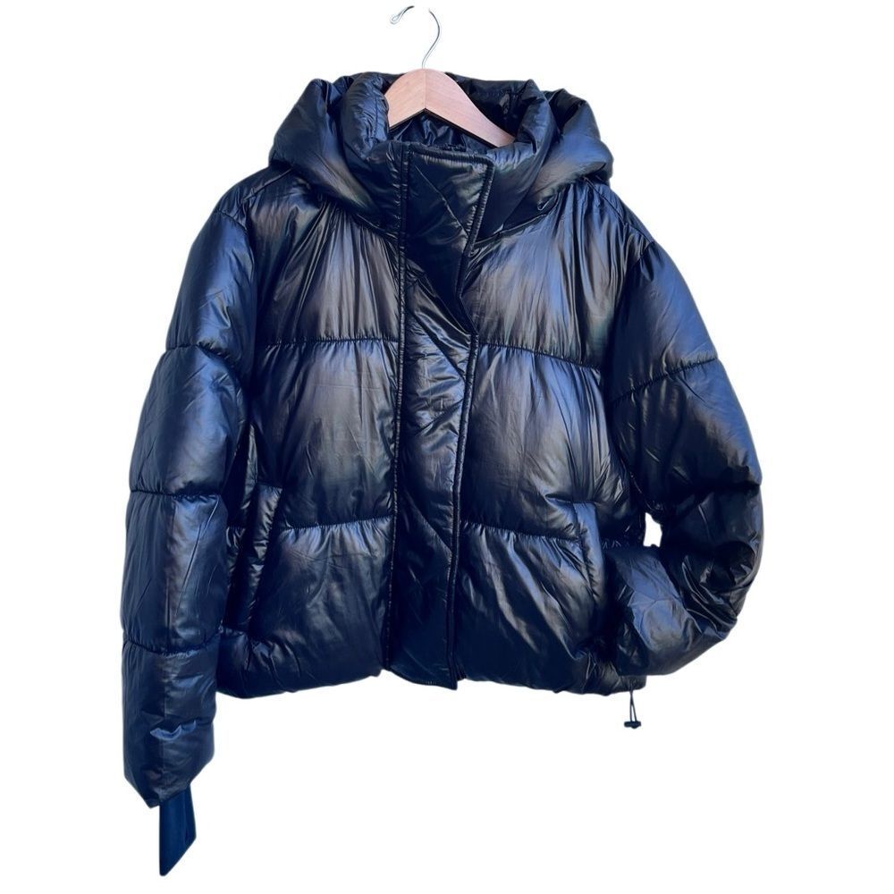 GAP Black Big Puff Cropped Puffer Jacket Women’s XL Hooded Coat - Picture 4 of 15